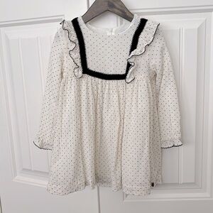 Tartine et Chocolat Ivory & Black Long Sleeve Cotton Dress